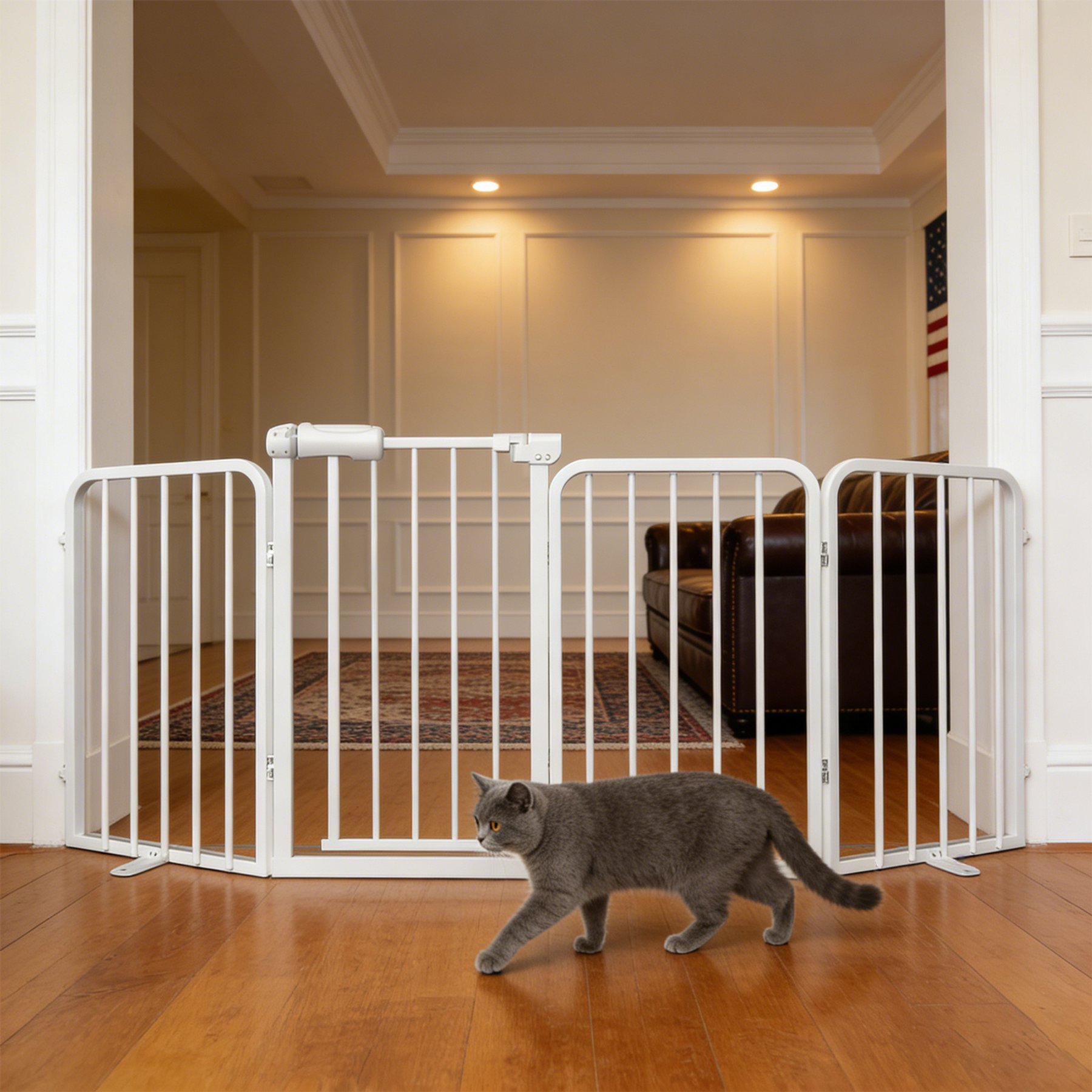 WAOWAO Metal Free Standing Dog Indoor Barrier Gate, 80-in, 4-panel, White