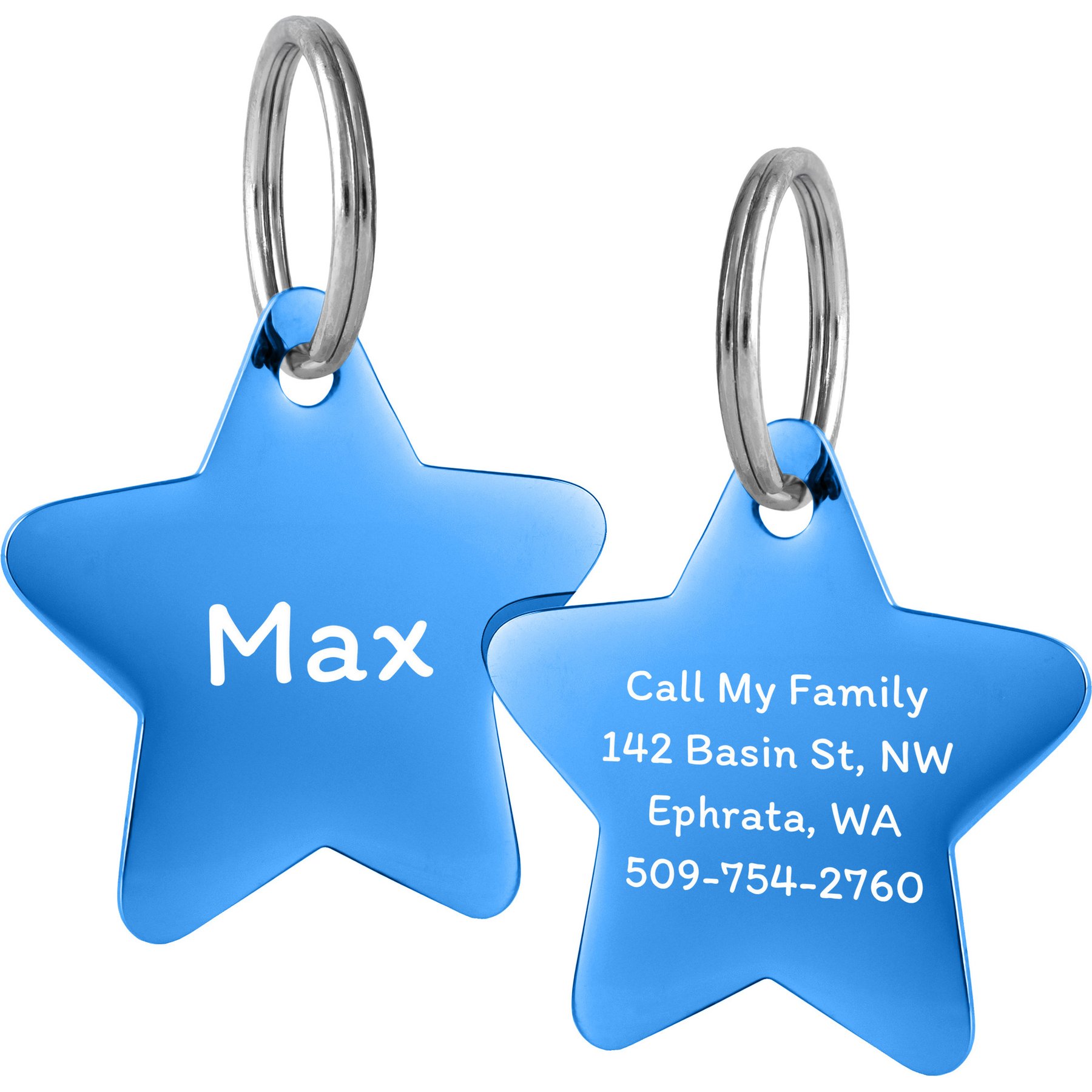 GoTags Star Personalized Stainless Steel Dog & Cat ID Tag, Blue, Small