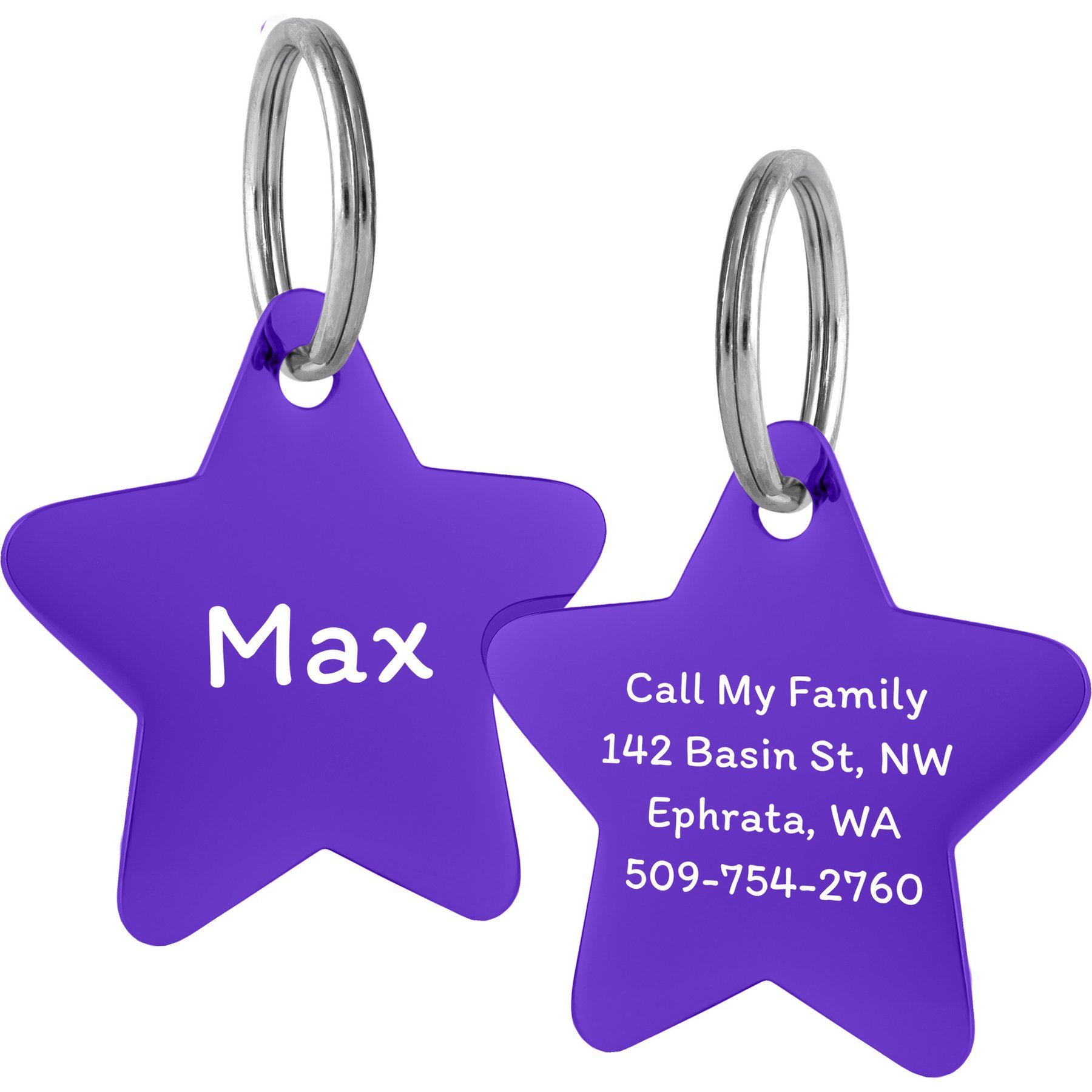 GoTags Star Personalized Stainless Steel Dog & Cat ID Tag, Purple, Small