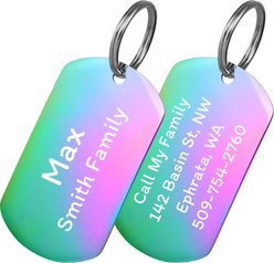 GoTags Rectangle Personalized Stainless Steel Dog & Cat ID Tag, Rainbow, Small