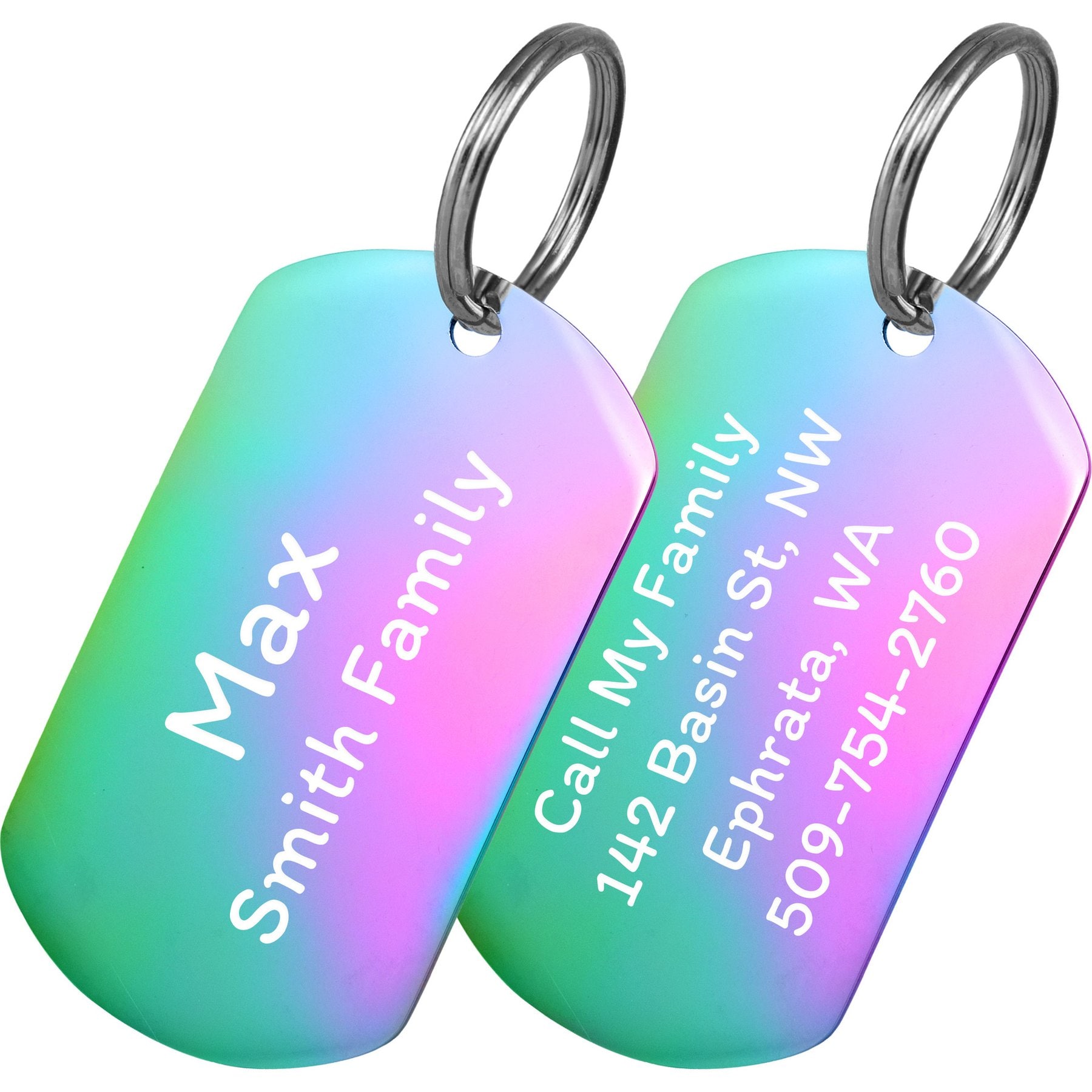 GoTags Rectangle Personalized Stainless Steel Dog & Cat ID Tag, Rainbow, Regular