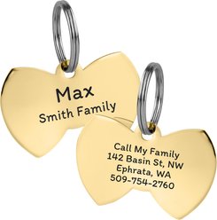 GoTags Bow Tie Personalized Stainless Steel Dog & Cat ID Tag, Gold, Regular