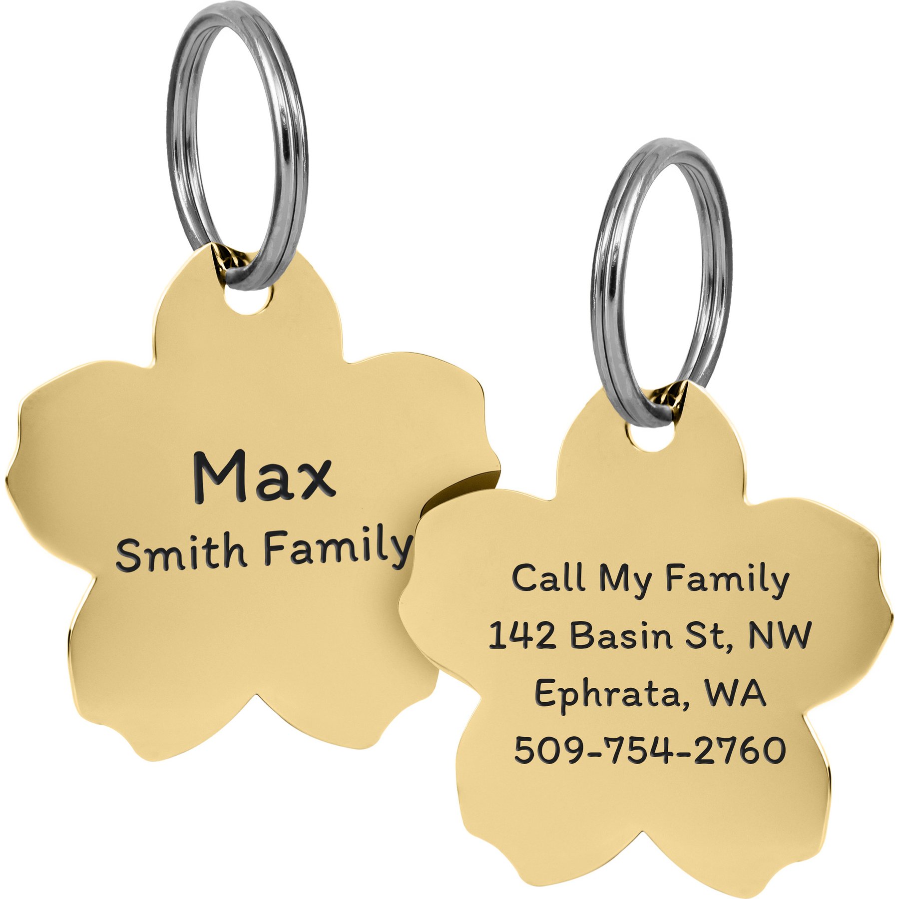GoTags Flower Personalized Stainless Steel Dog & Cat ID Tag, Gold, Regular