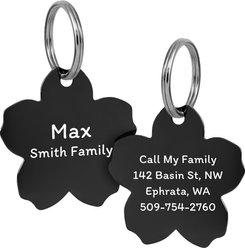 GoTags Flower Personalized Stainless Steel Dog & Cat ID Tag, Black, Regular