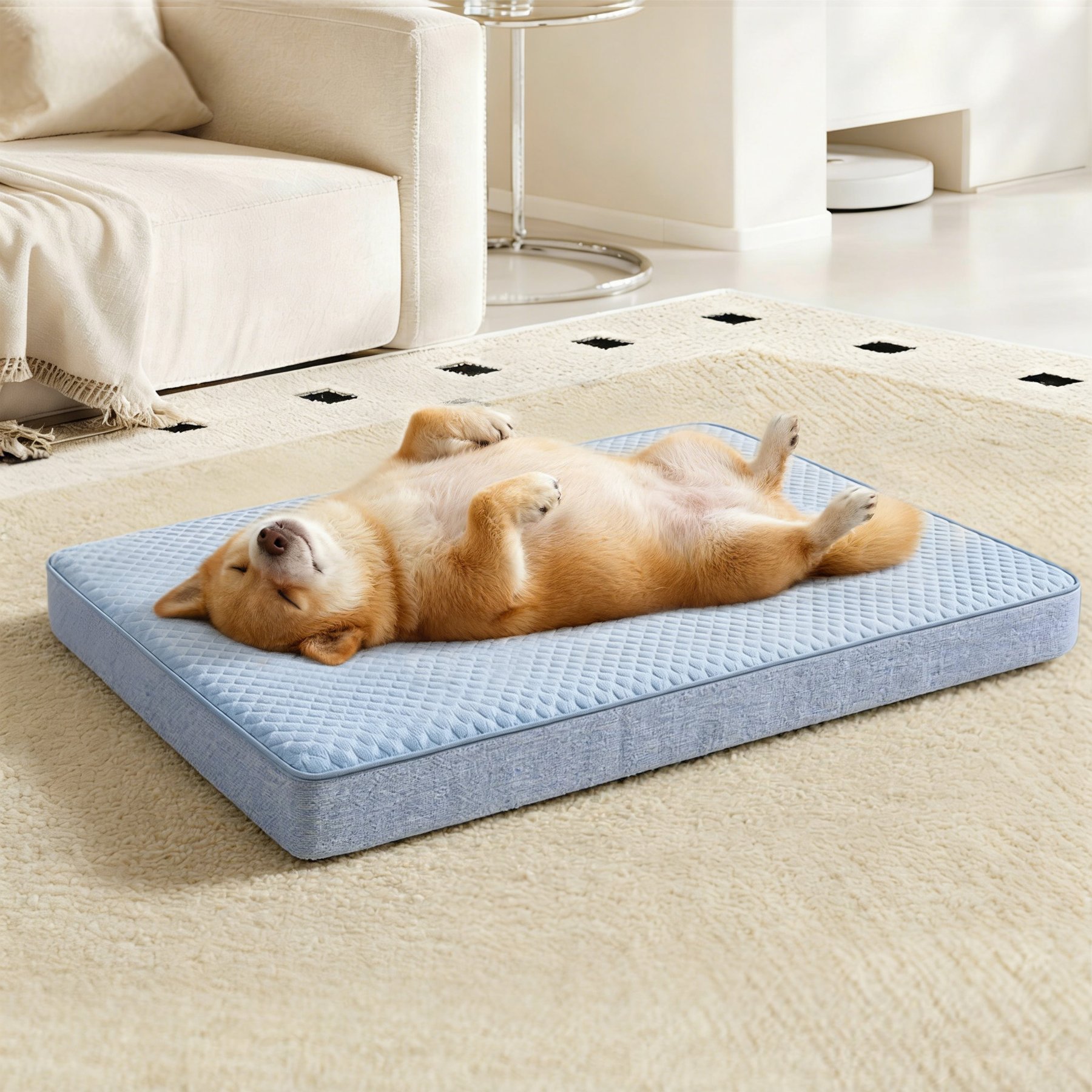 LFC PETS Cooling Orthopedic Dog Bed with Removable Cover, Blue, Large