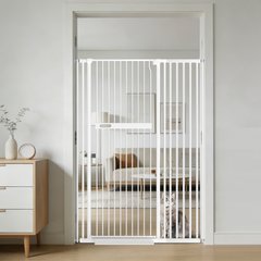 WAOWAO Extra Tall Adjustable Metal Pressure Mounted Dog & Cat Gate, 42-in, White