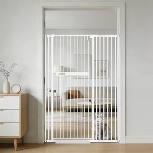 WAOWAO Extra Tall Adjustable Metal Pressure Mounted Dog & Cat Gate, 42-in, White