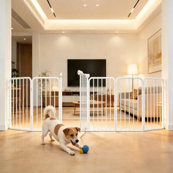 WAOWAO Metal Free Standing Dog Indoor Barrier Gate, 120-in, 6-panel, White
