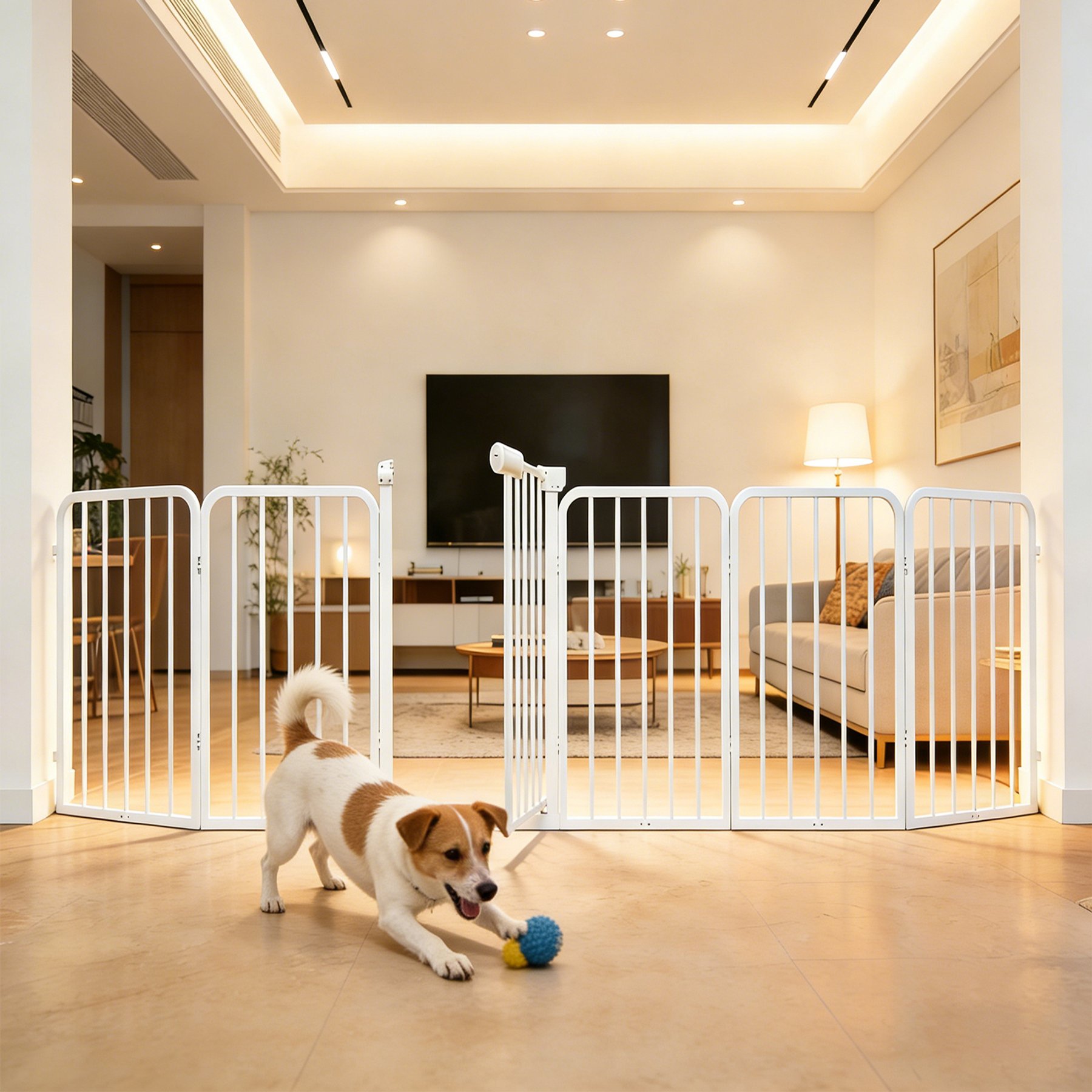 WAOWAO Metal Free Standing Dog Indoor Barrier Gate, 120-in, 6-panel, White