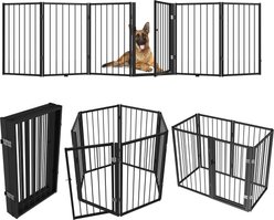 WAOWAO 6-Panel Metal Free Standing Dog Indoor Barrier Gate with Walk-Through Door, 120 x 32-in, Black