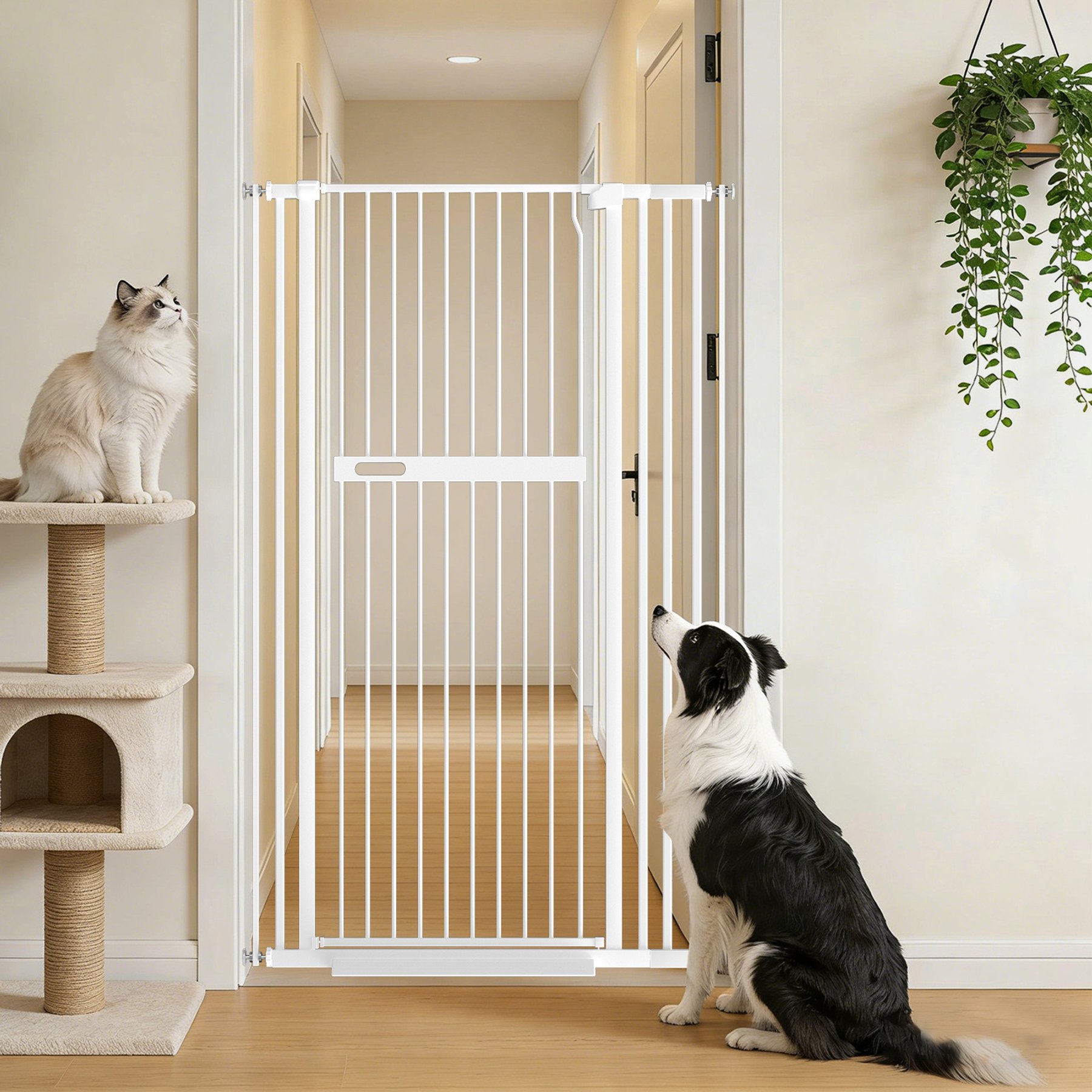 WAOWAO Extra Tall Adjustable Metal Pressure Mounted Dog & Cat Gate, 36-in, White