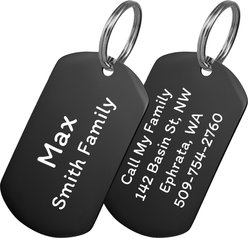GoTags Rectangle Personalized Stainless Steel Dog & Cat ID Tag, Black, Regular
