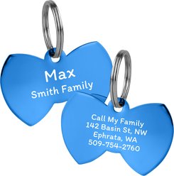 GoTags Bow Tie Personalized Stainless Steel Dog & Cat ID Tag, Blue, Small