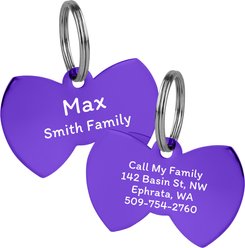 GoTags Bow Tie Personalized Stainless Steel Dog & Cat ID Tag, Purple, Small