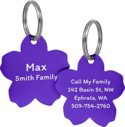 GoTags Flower Personalized Stainless Steel Dog & Cat ID Tag, Purple, Regular