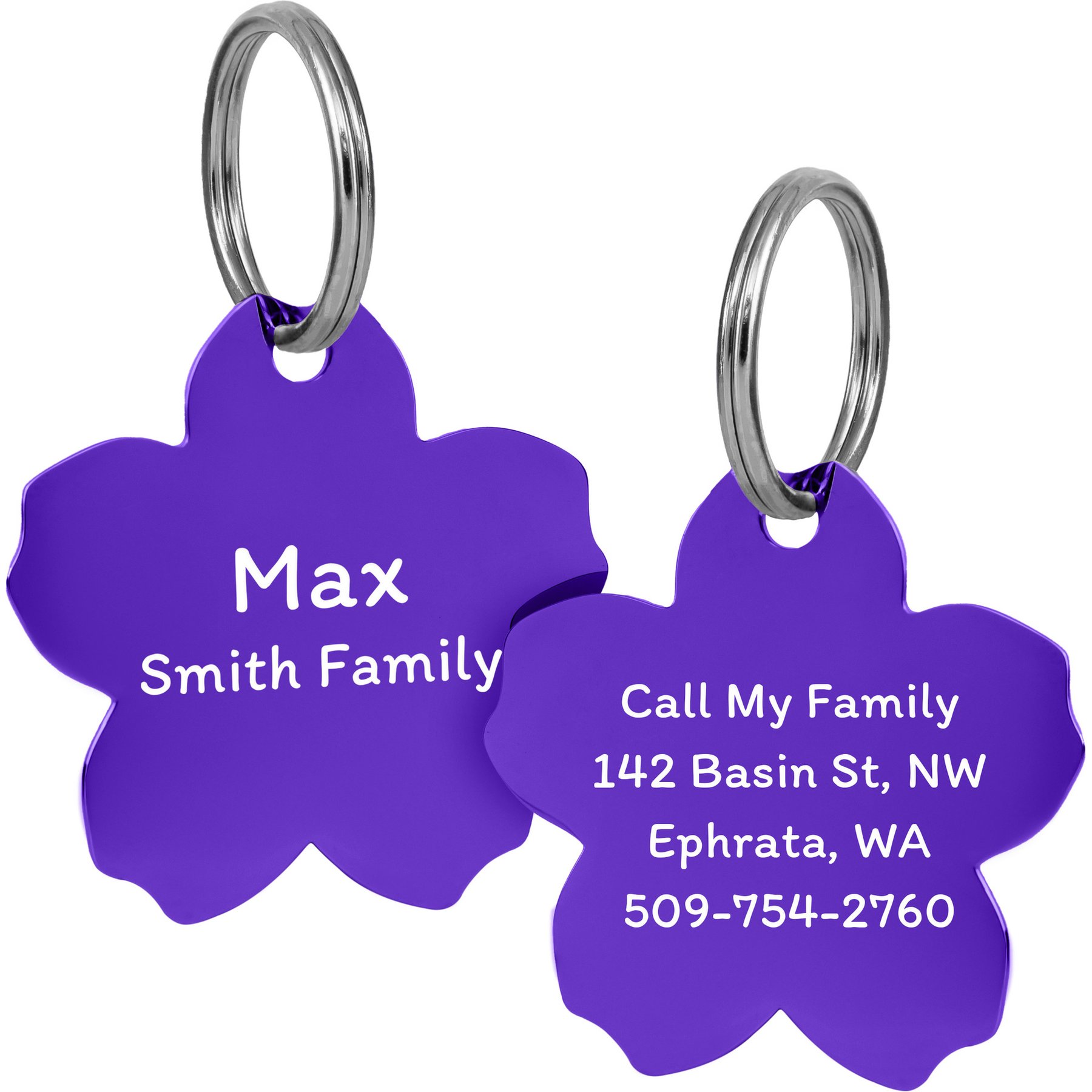 GoTags Flower Personalized Stainless Steel Dog & Cat ID Tag, Purple, Small