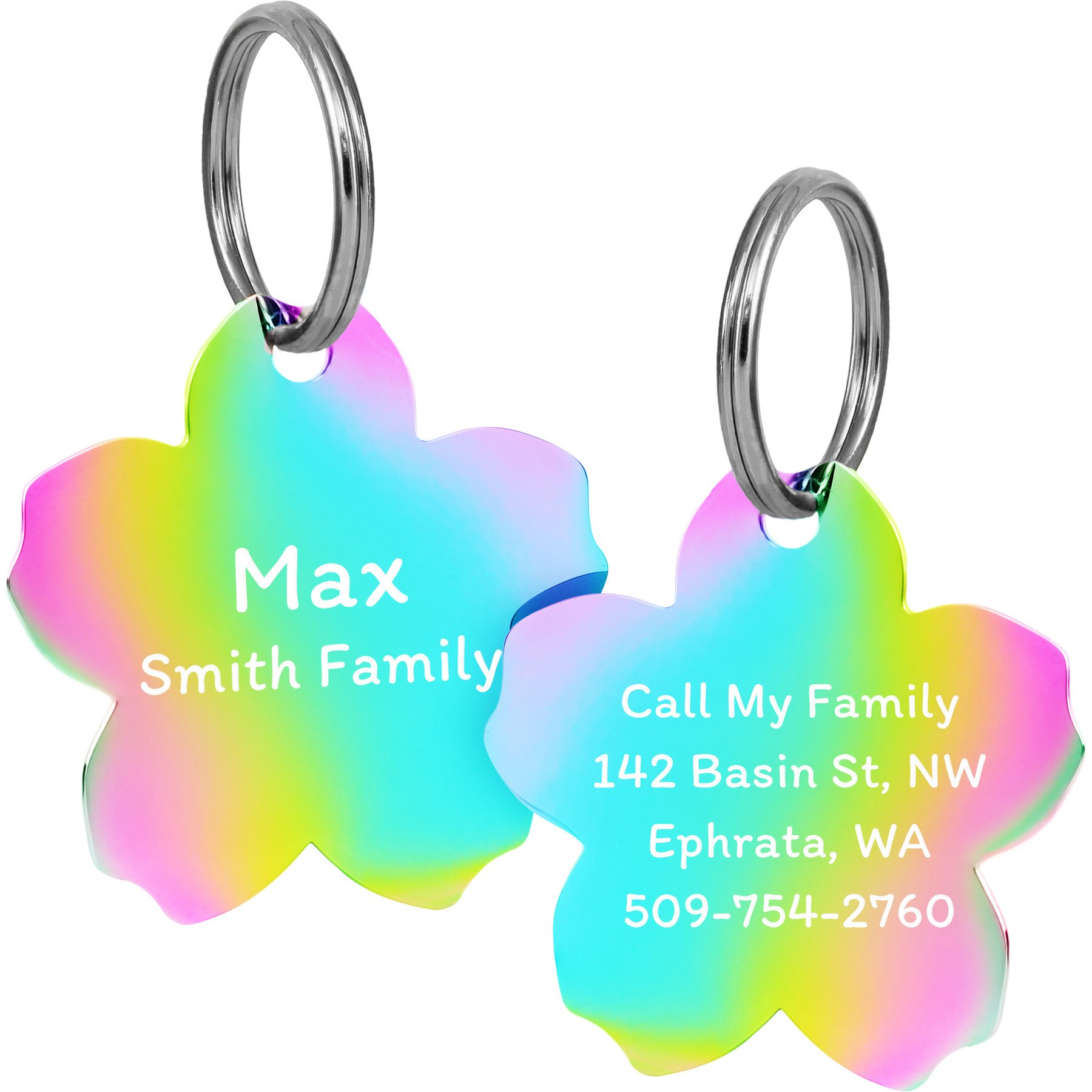 GoTags Flower Personalized Stainless Steel Dog & Cat ID Tag, Rainbow, Regular