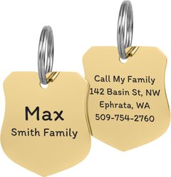 GoTags Badge Personalized Stainless Steel Dog & Cat ID Tag, Gold, Regular