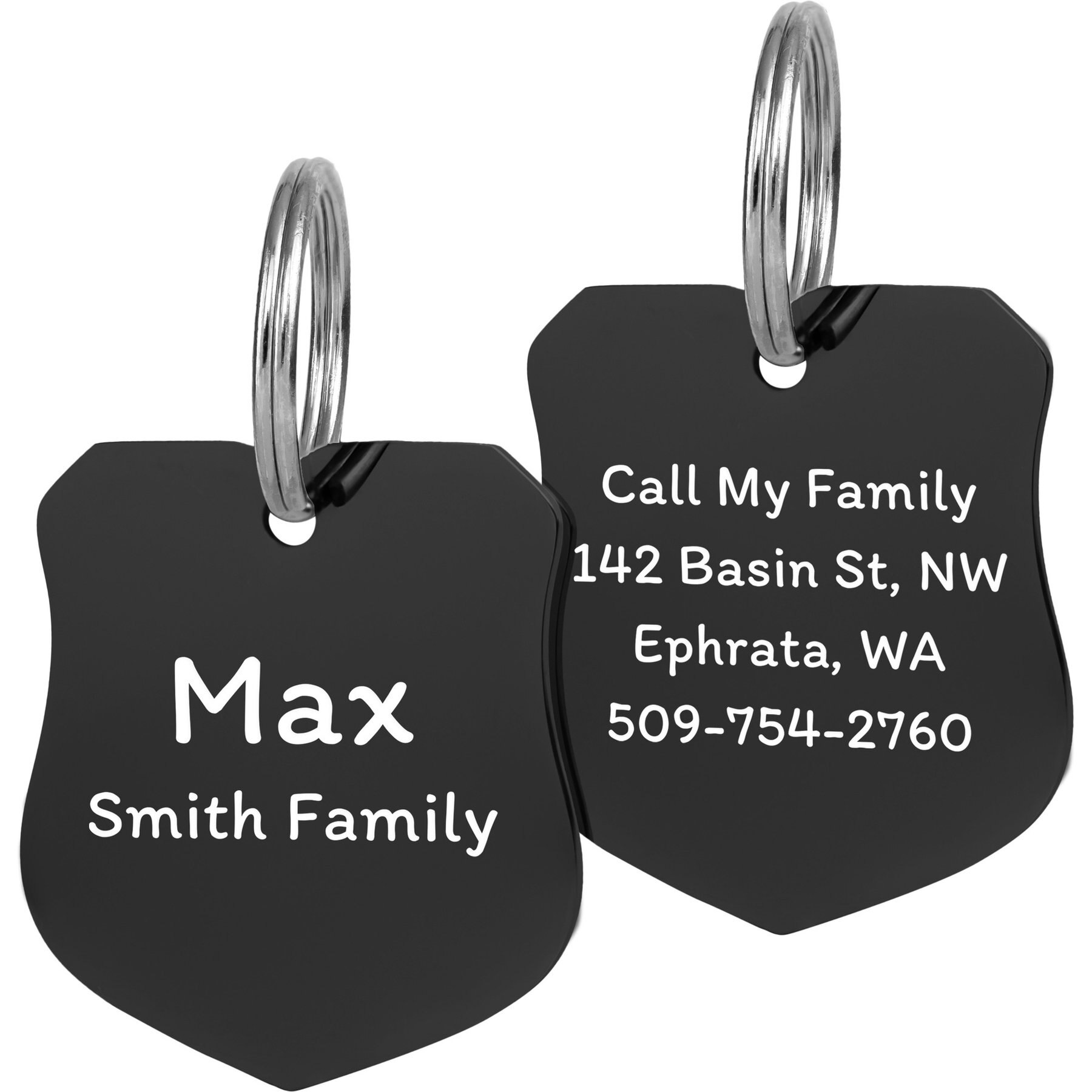 GoTags Badge Personalized Stainless Steel Dog & Cat ID Tag, Black, Regular