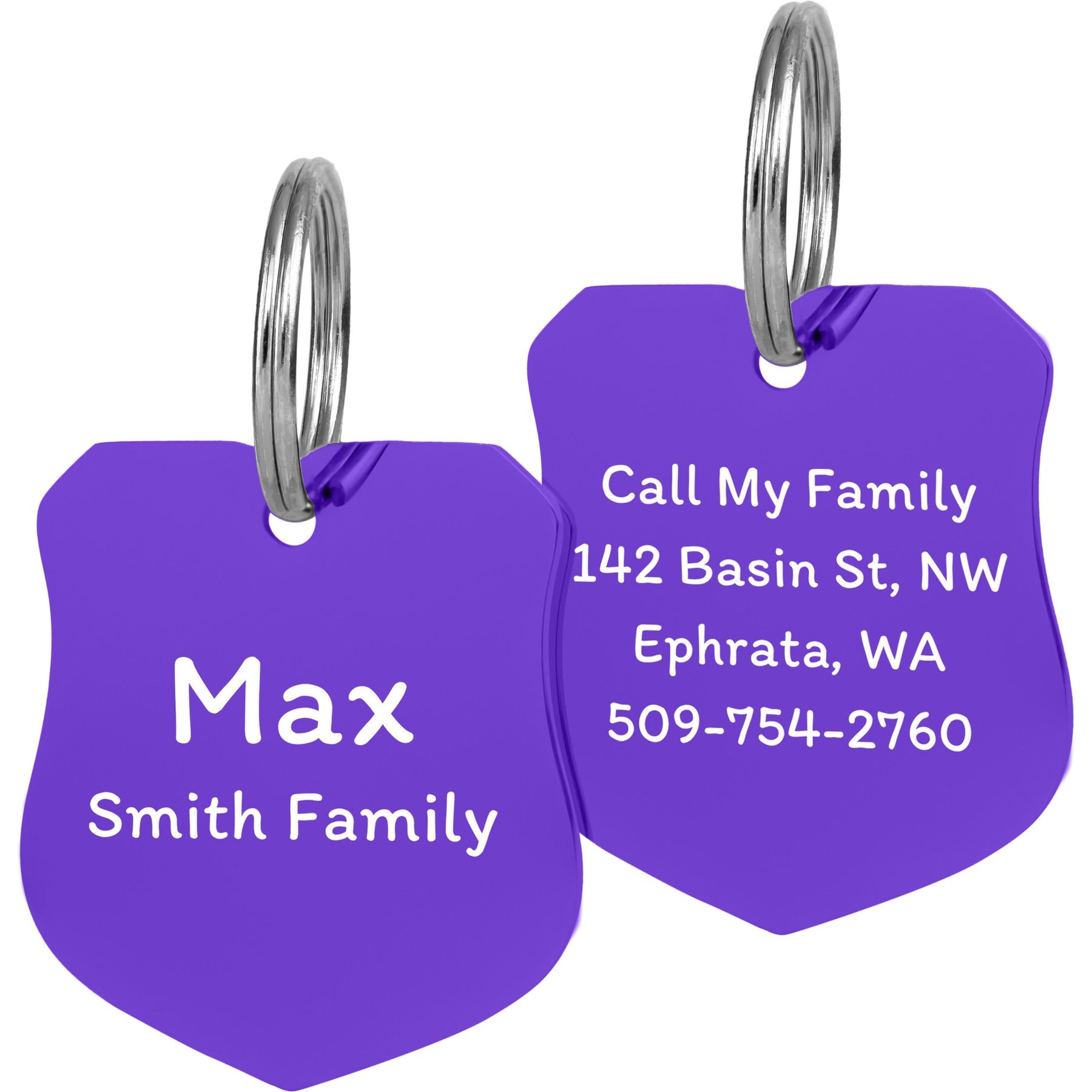 GoTags Badge Personalized Stainless Steel Dog & Cat ID Tag, Purple, Regular