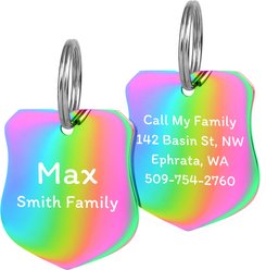 GoTags Badge Personalized Stainless Steel Dog & Cat ID Tag, Rainbow, Regular