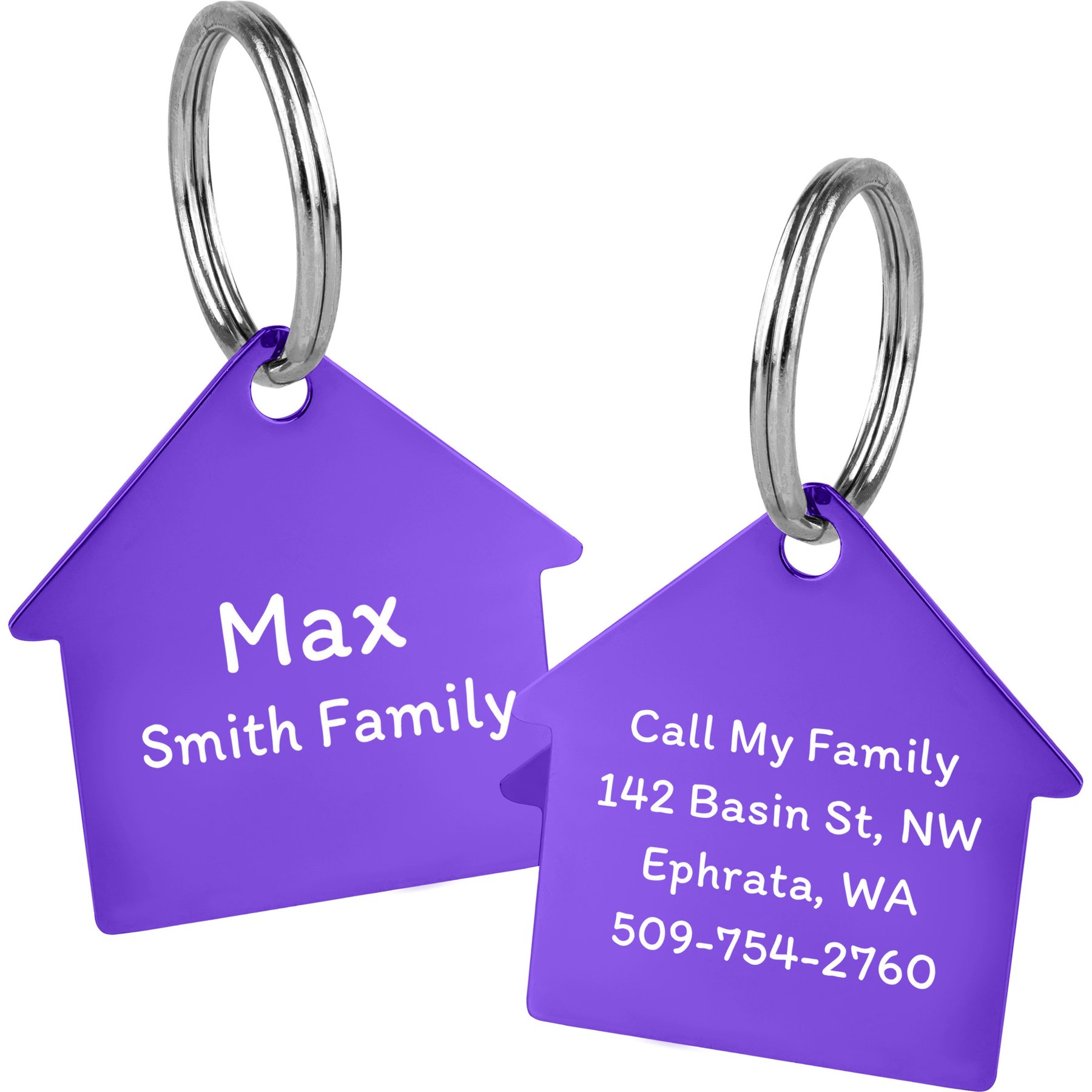 GoTags House Personalized Stainless Steel Dog & Cat ID Tag, Purple, Small