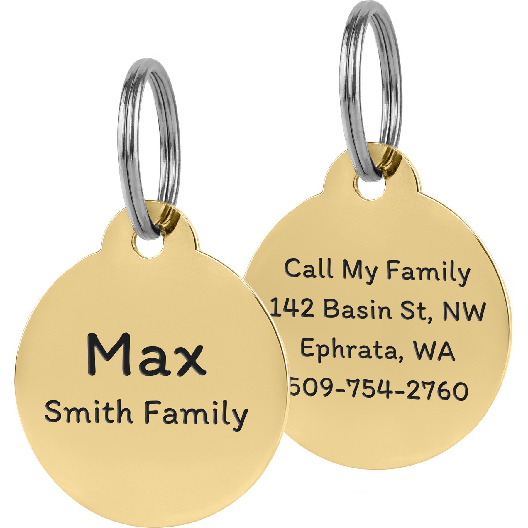 GoTags Round Personalized Stainless Steel Dog & Cat ID Tag, Gold, Small