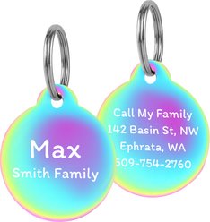 GoTags Round Personalized Stainless Steel Dog & Cat ID Tag, Rainbow, Small