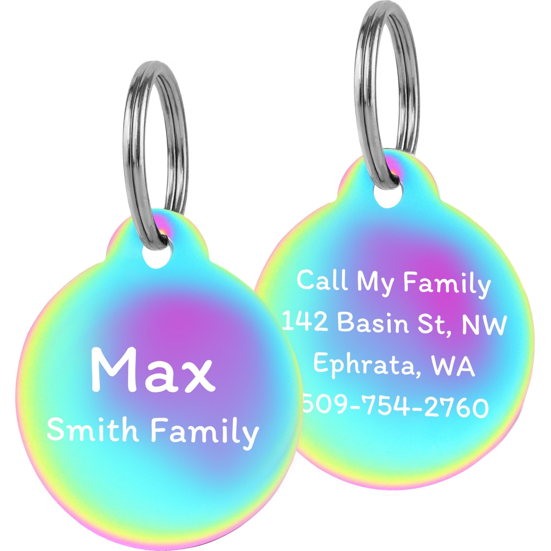 GoTags Round Personalized Stainless Steel Dog & Cat ID Tag, Rainbow, Regular