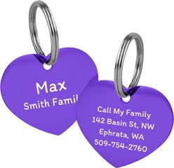 GoTags Heart Personalized Stainless Steel Dog & Cat ID Tag, Purple, Small