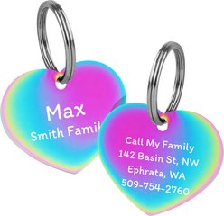 GoTags Heart Personalized Stainless Steel Dog & Cat ID Tag, Rainbow, Regular
