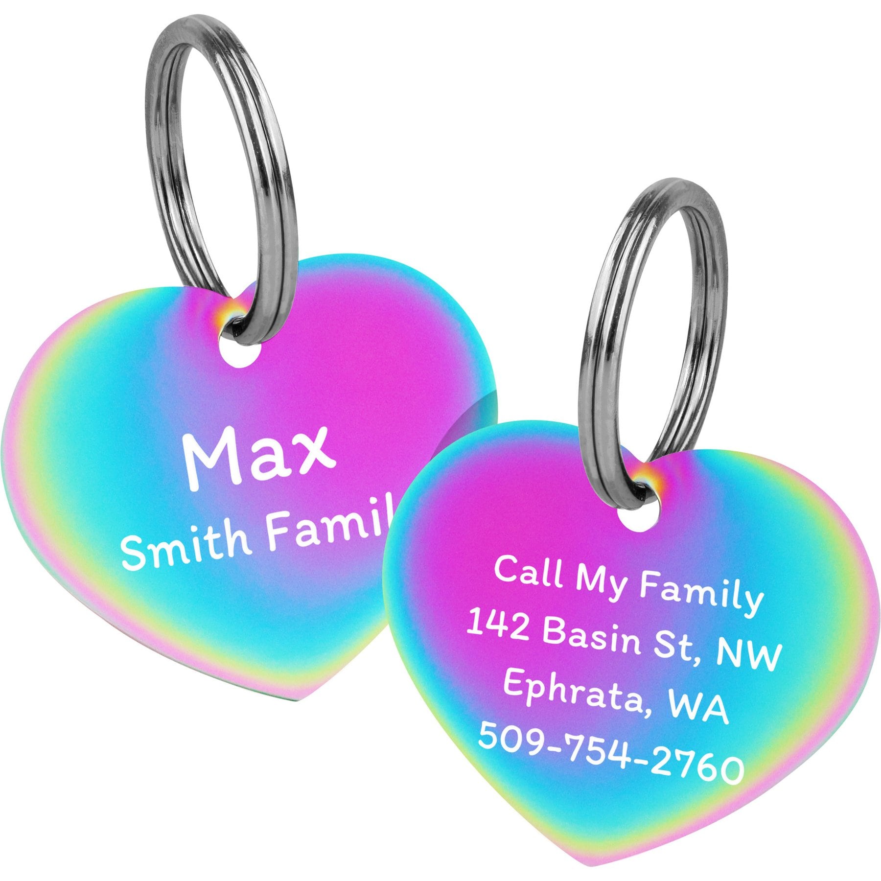 GoTags Heart Personalized Stainless Steel Dog & Cat ID Tag, Rainbow, Small