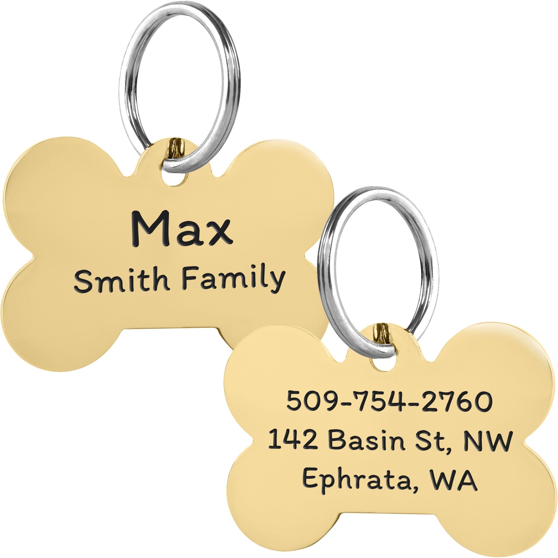 GoTags Bone Personalized Stainless Steel Dog & Cat ID Tag, Gold, Small