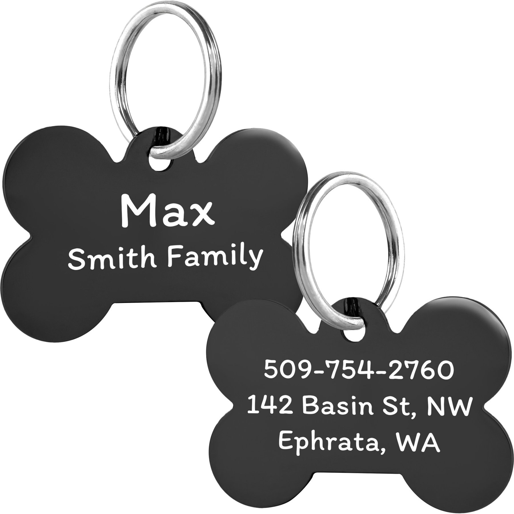 GoTags Bone Personalized Stainless Steel Dog & Cat ID Tag, Black, Regular
