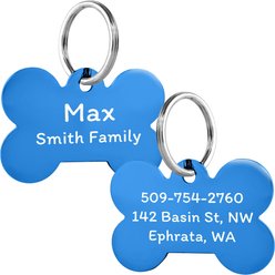 GoTags Bone Personalized Stainless Steel Dog & Cat ID Tag, Blue, Regular
