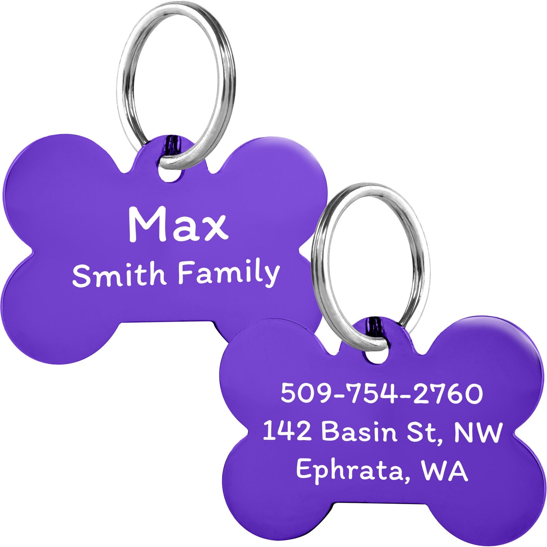 GoTags Bone Personalized Stainless Steel Dog & Cat ID Tag, Purple, Small