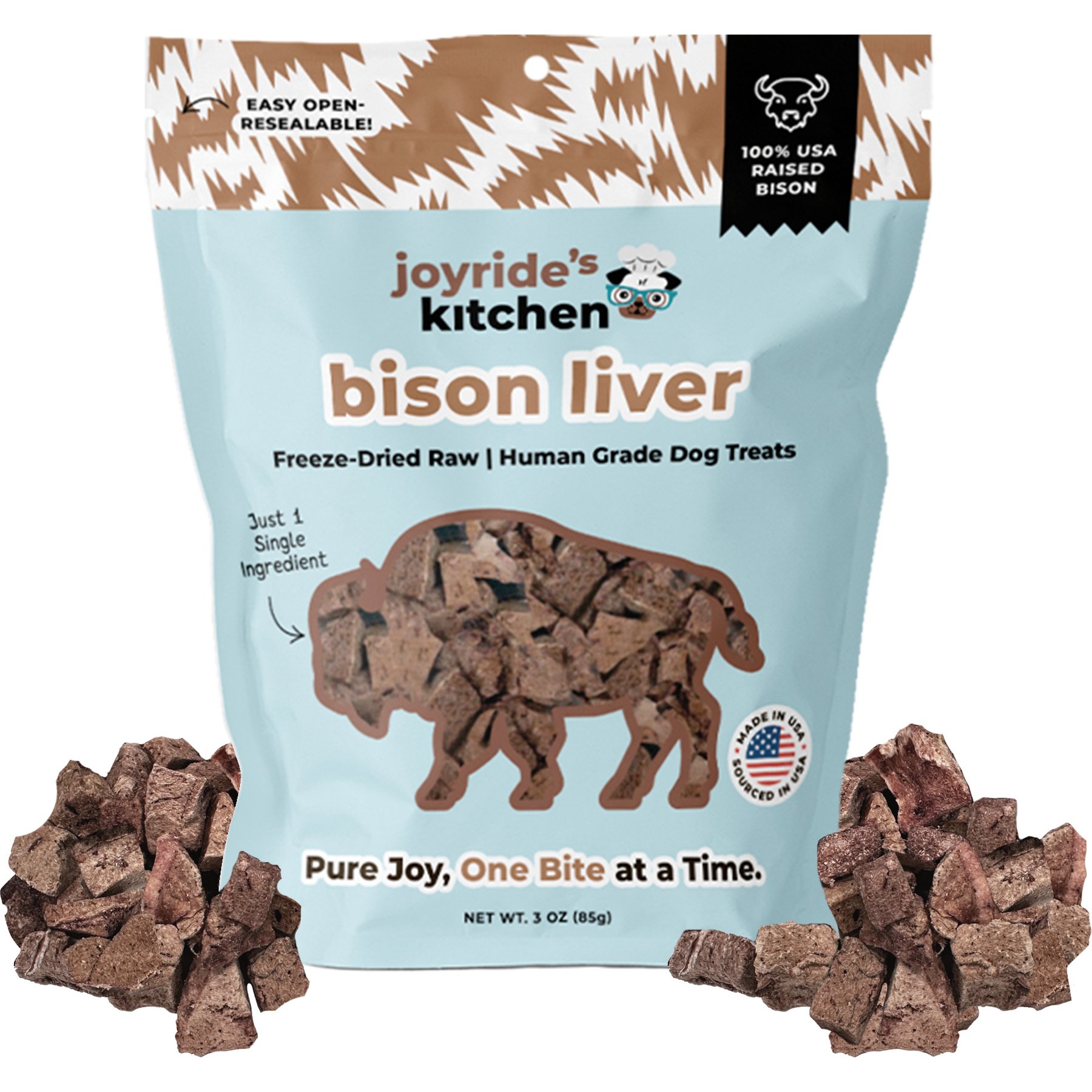 Joyride's Kitchen Premium All Natural Raw Bison Liver Freeze-Dried Dog Treats, 3-oz bag