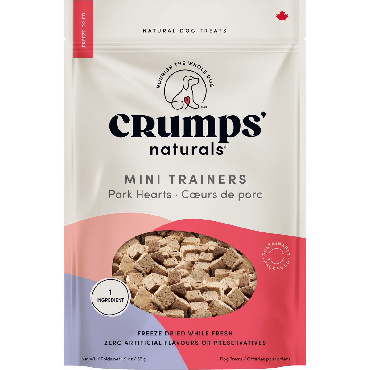 Crumps' Naturals Mini Trainers Freeze-Dried Pork Hearts Dog Treats, 1.9-oz bag