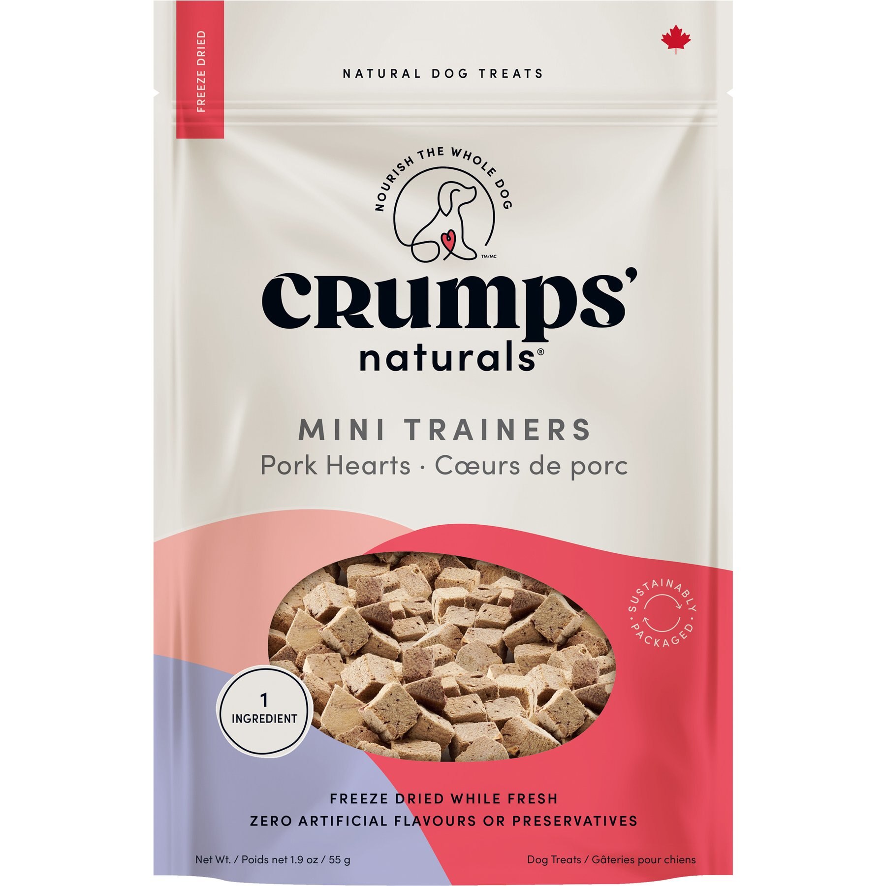 Crumps' Naturals Mini Trainers Freeze-Dried Pork Hearts Dog Treats, 1.9-oz bag