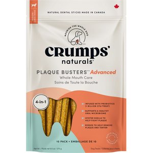 Crumps' Naturals Plaque Busters Advanced Whole Mouth Care Probiotics Dog Dental Sticks, 10 count