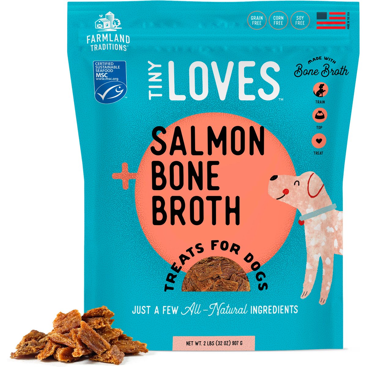 Farmland Traditions Tiny Loves Salmon with Bone Broth Flavored Jerky Dog Trainer Treats, 2-lb bag