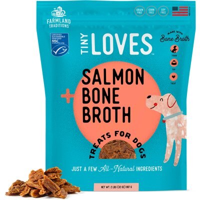Farmland Traditions Farmland Traditions Tiny Loves Salmon with Bone Broth Flavored Jerky Dog Trainer Treats, 2-lb bag