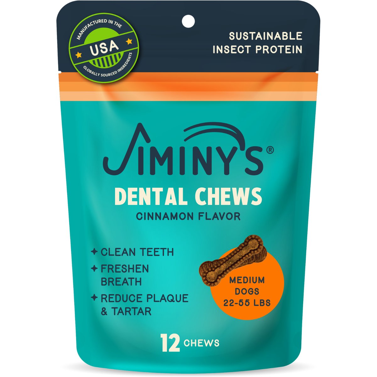 Jiminy's Dog Dental Chew Treat, Medium, 12 count