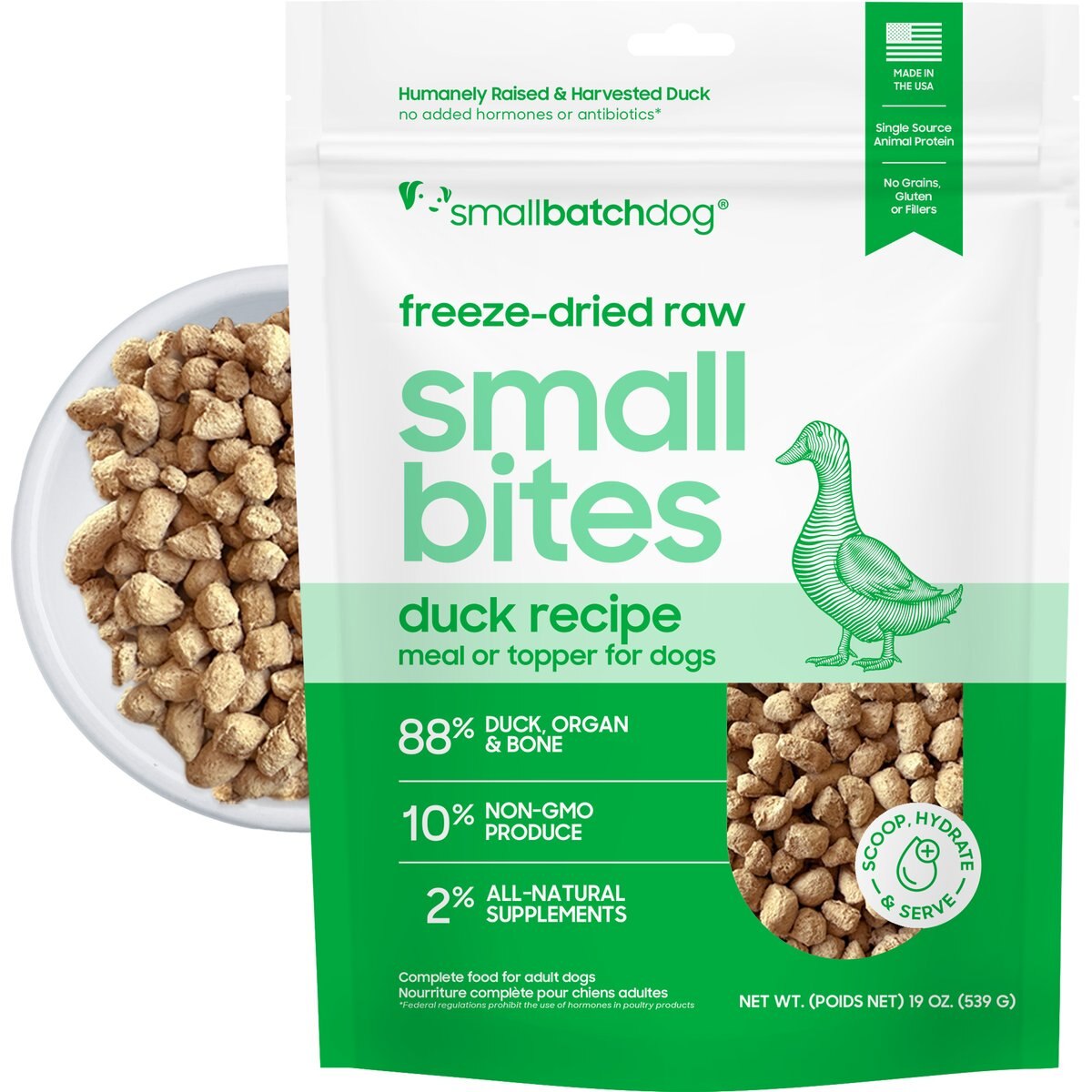 Smallbatch Pets Freeze-Dried Duck Small Bites Dog Food, 19-oz bag