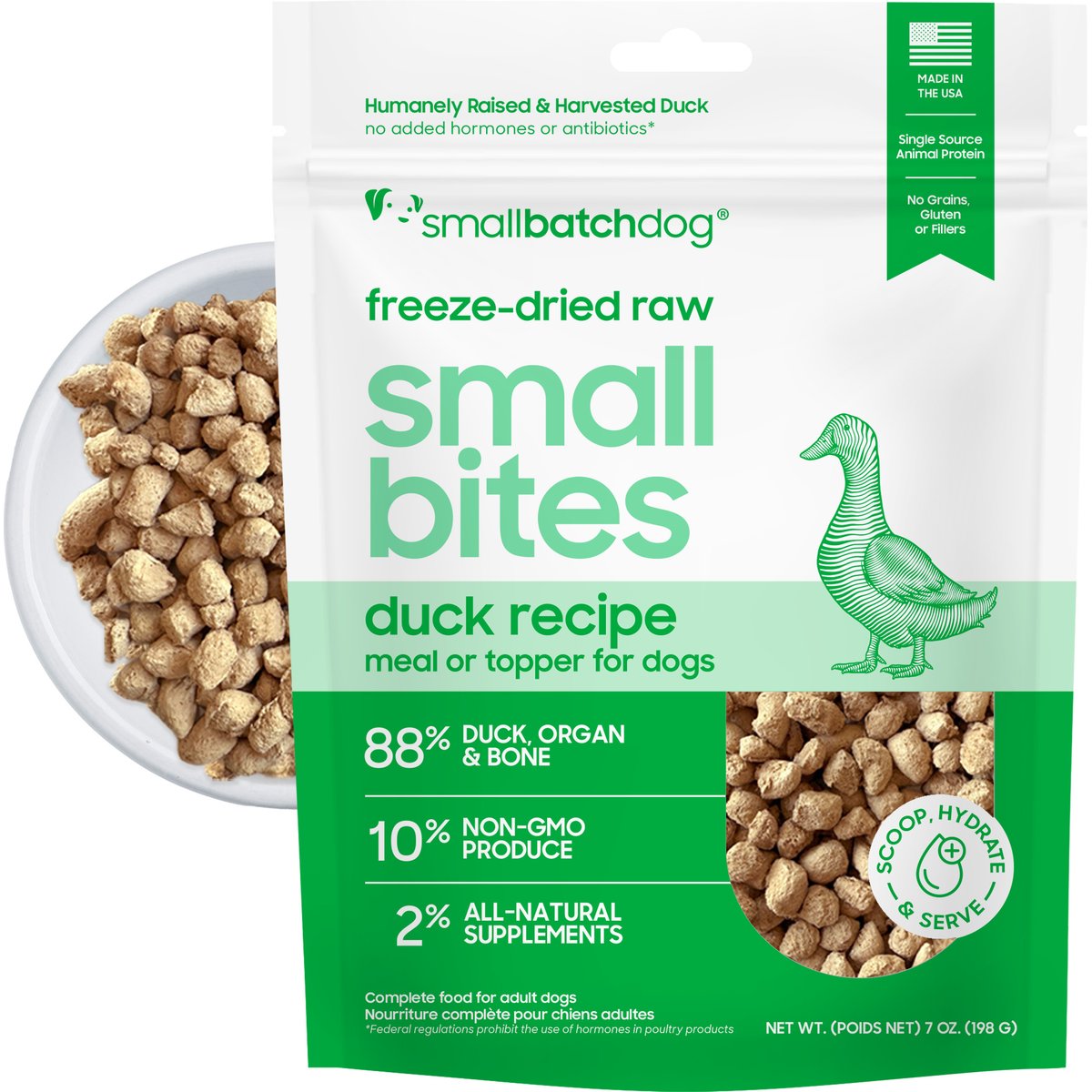Smallbatch Pets Freeze-Dried Duck Small Bites Dog Food, 7-oz bag