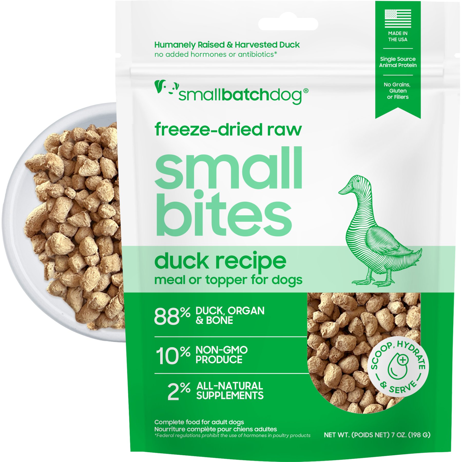 Smallbatch Pets Freeze-Dried Duck Small Bites Dog Food, 7-oz bag