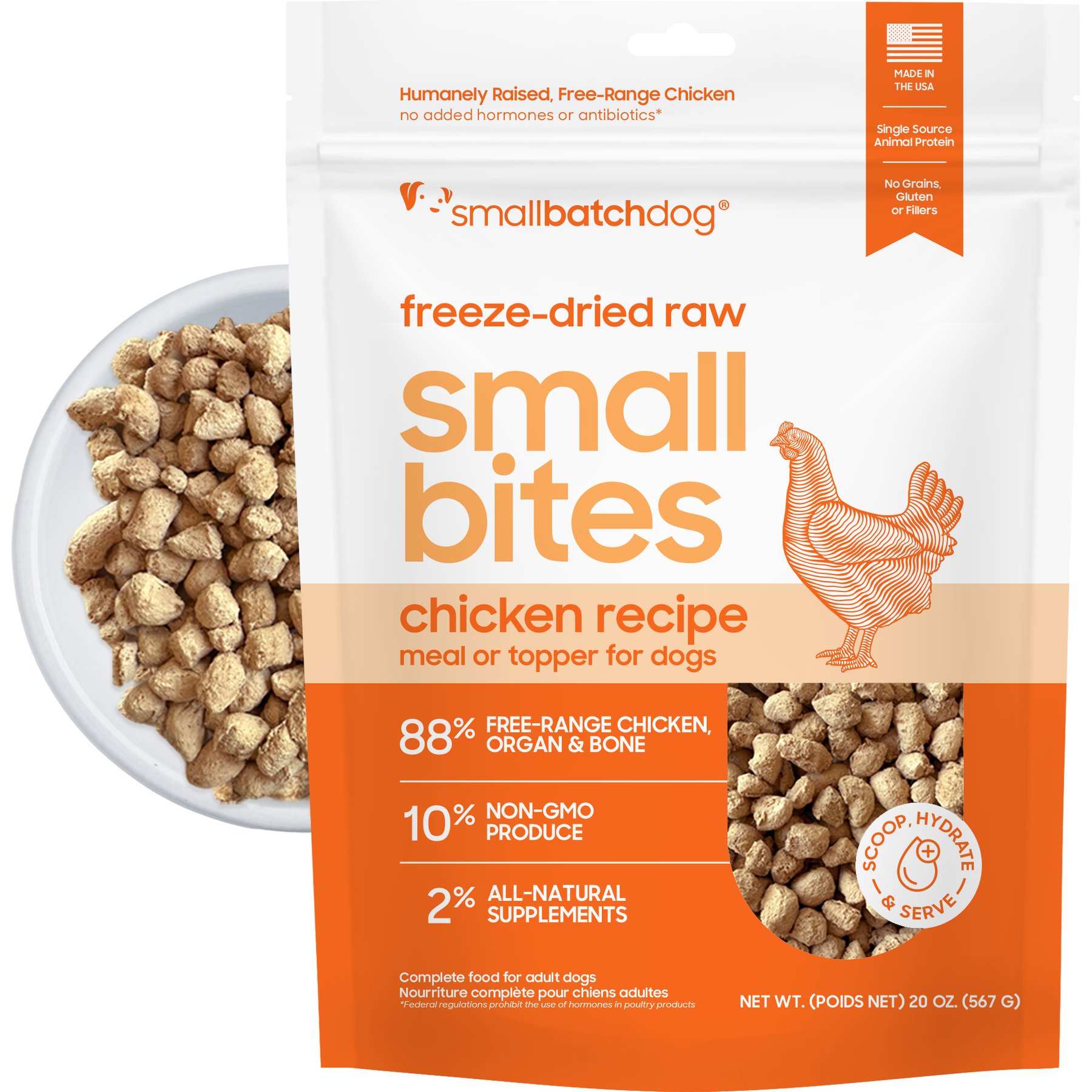 Smallbatch Pets Freeze-Dried Chicken Small Bites Dog Food, 20-oz bag
