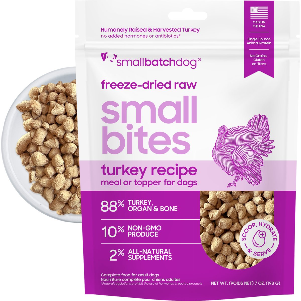 Smallbatch Pets Freeze-Dried Turkey Small Bites Dog Food, 7-oz bag
