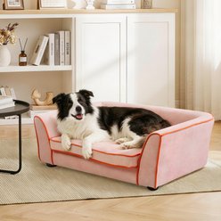 LFC PETS Fully Assembled Wooden Water-Resistant Elevated Dog & Cat Sofa Bed with Removable Cover, Pink