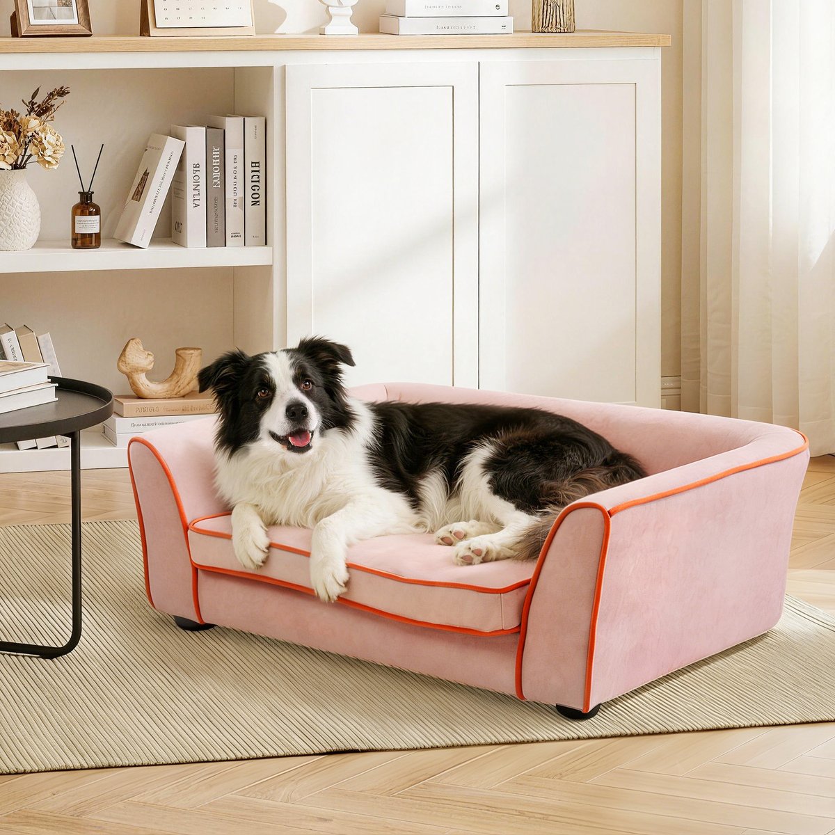 LFC PETS Fully Assembled Wooden Water-Resistant Elevated Dog & Cat Sofa Bed with Removable Cover, Pink